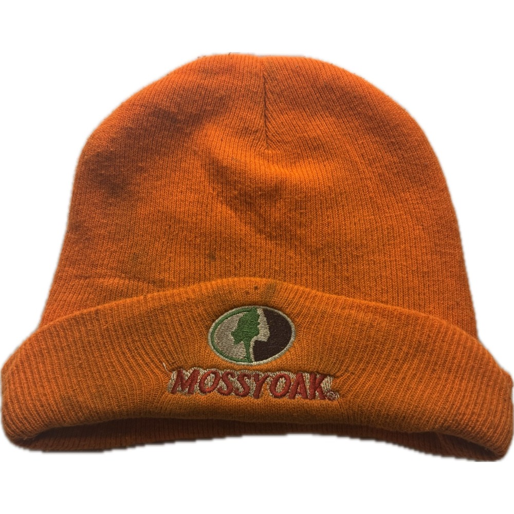 Mossy Oak Blaze Orange Knit Beanie Hat Cuffed Hunter Safety High Vis Embroidered